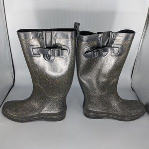 Capelli RBT 1830 Tall Rain Boots Black Glitter US Women's SIZE 7